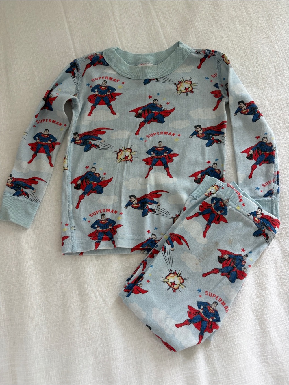Hanna Andersson Light Blue Superman Short John Pajama Set 90cm/3T